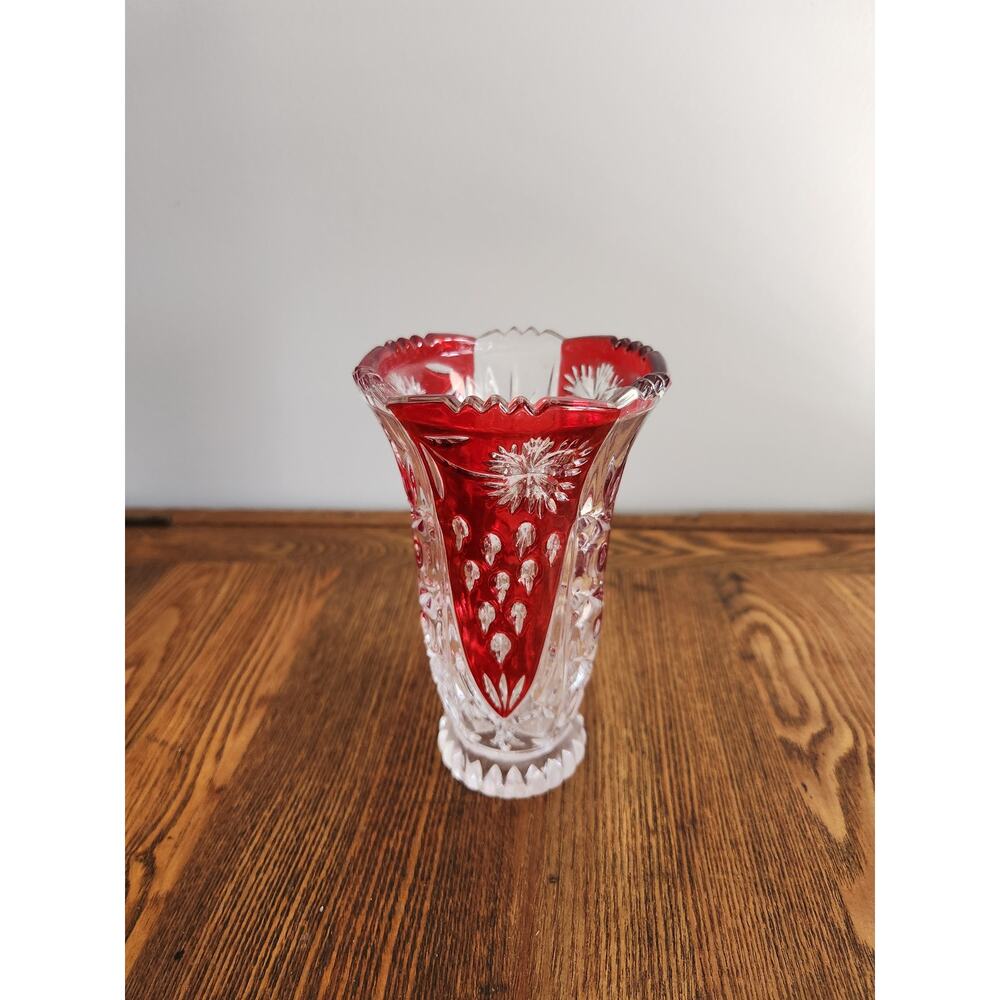 Vintage German Ruby Red Lead Crystal Anna Hutte Bleikristall 6" Vase